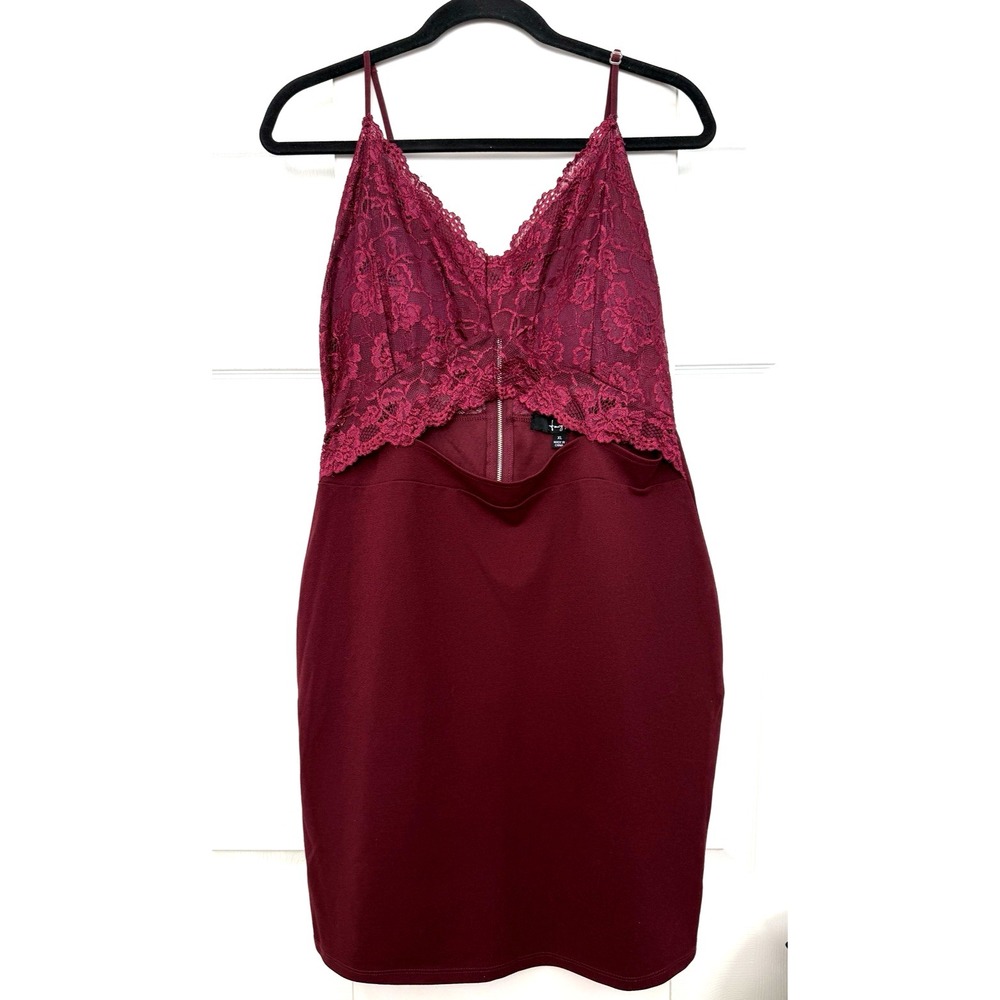 Honey Peach Women's XL Bodycon Mini Party Dress Maroon Lace Bodice Cut Out Belly - Picture 2 of 11